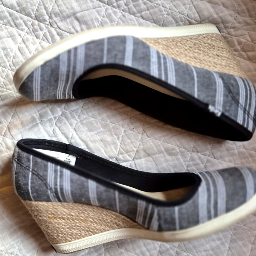 Striped Gray Keds Wedge Shoes